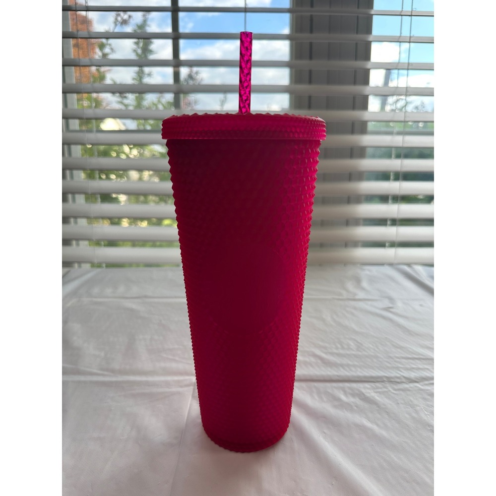 Starbucks Magenta Pink Studded Grid Venti Tumbler 24oz Cold Cup with Straw